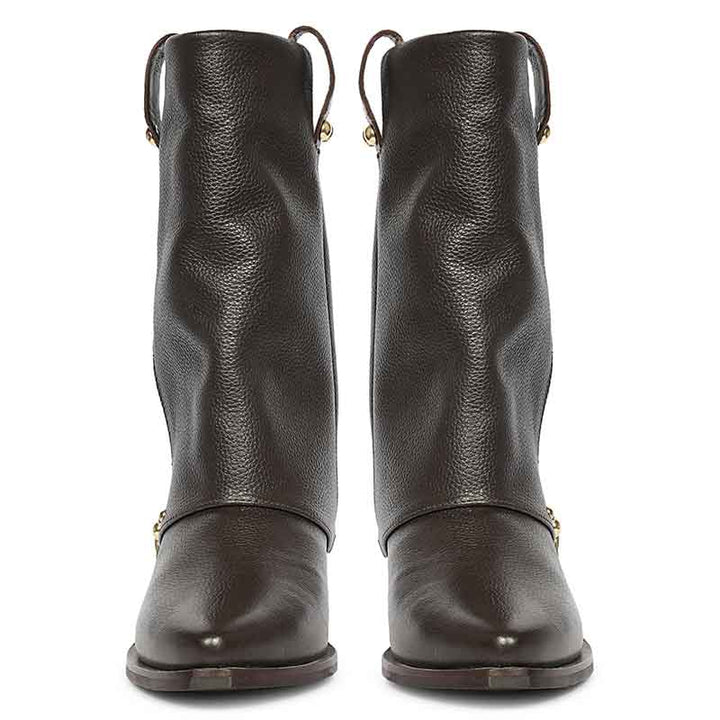 Saint Malone Fold Over Brown Leather Mid Calf Boots