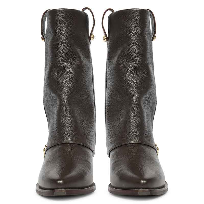 Saint Malone Fold Over Brown Leather Mid Calf Boots