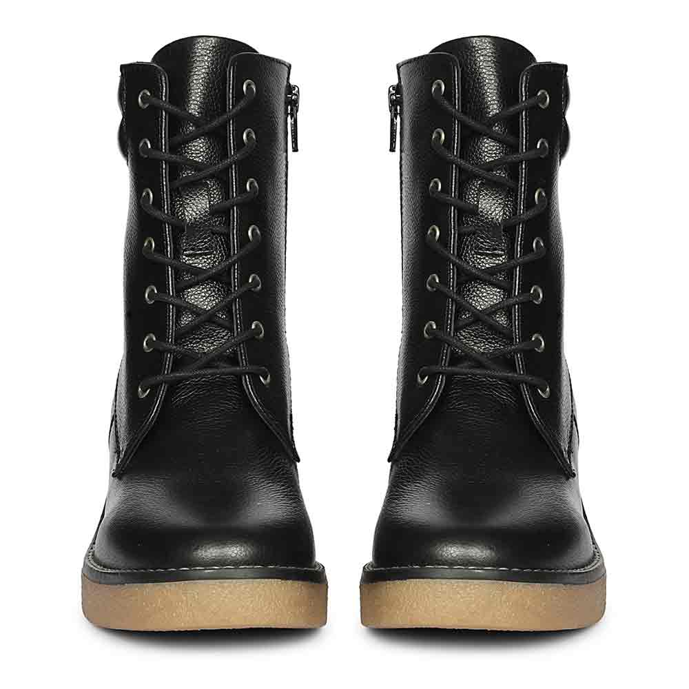 Saint Esme Black Leather Lace Up Boots