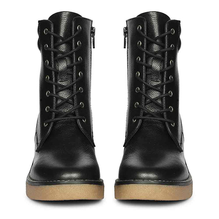 Saint Esme Black Leather Lace Up Boots