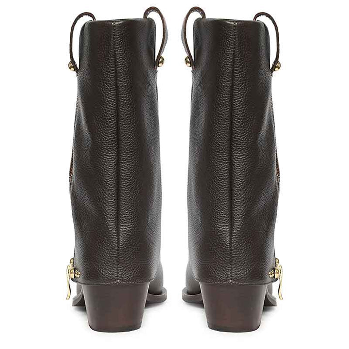 Saint Malone Fold Over Brown Leather Mid Calf Boots