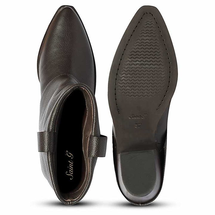 Saint Malone Fold Over Brown Leather Mid Calf Boots