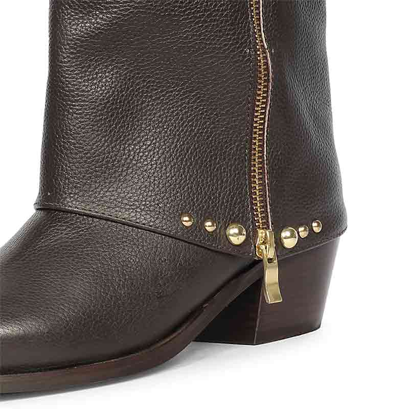 Saint Malone Fold Over Brown Leather Mid Calf Boots