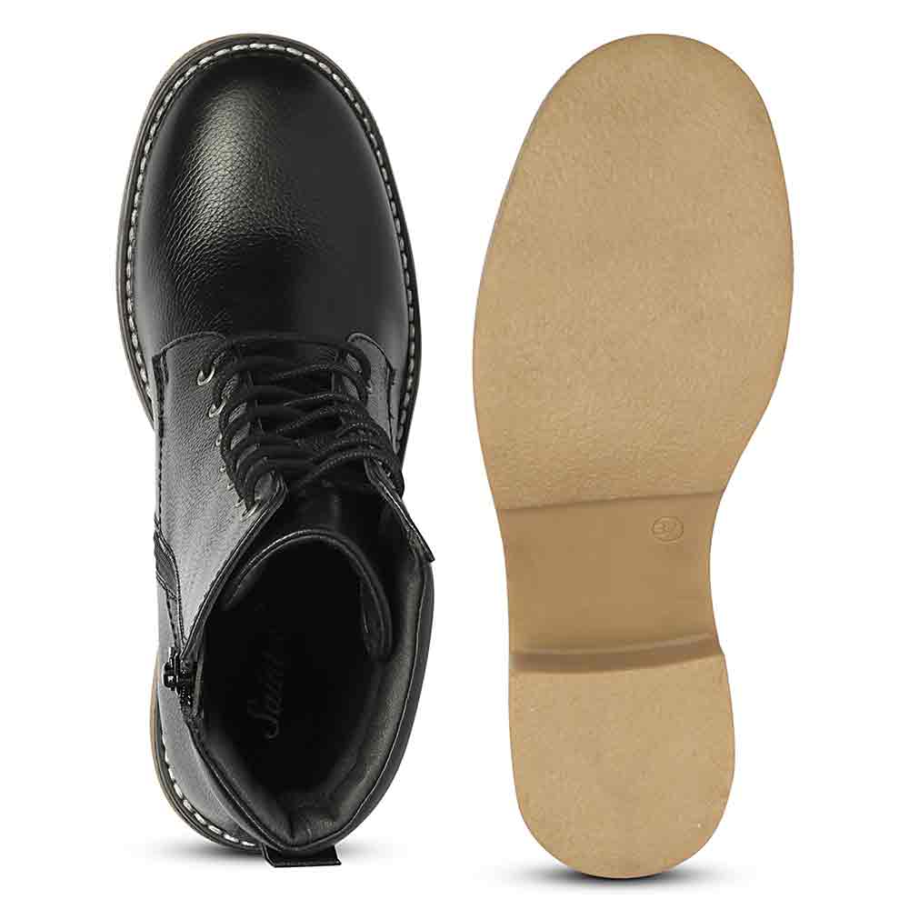 Saint Esme Black Leather Lace Up Boots