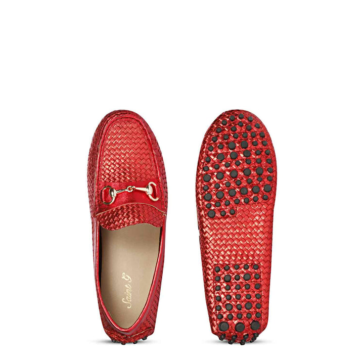 Saint Lucy Red Woven Leather Loafers