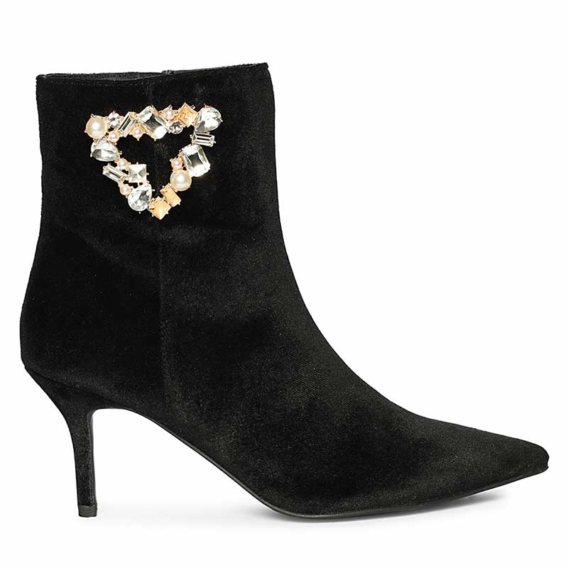 Saint Amoura Triangular Crystal Black Velvet Ankle Boots