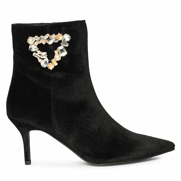 Saint Amoura Triangular Crystal Black Velvet Ankle Boots