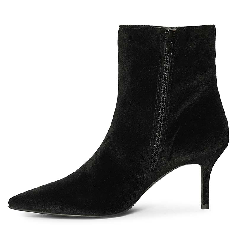 Saint Amoura Triangular Crystal Black Velvet Ankle Boots