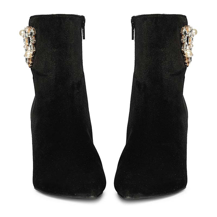 Saint Amoura Triangular Crystal Black Velvet Ankle Boots