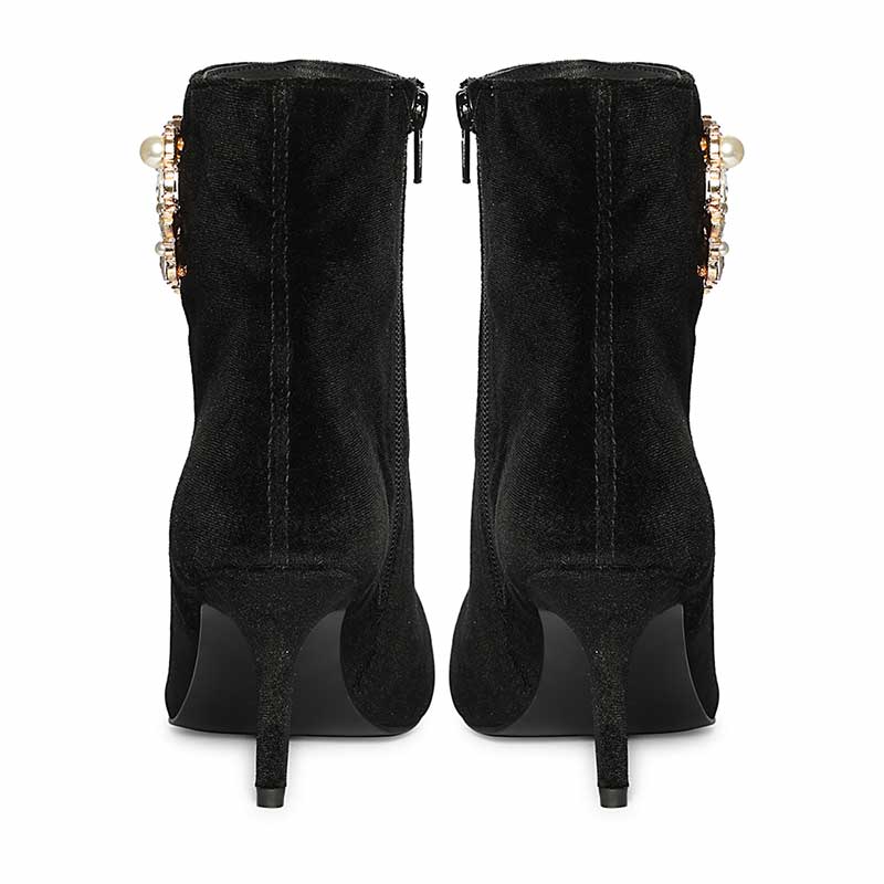Saint Amoura Triangular Crystal Black Velvet Ankle Boots