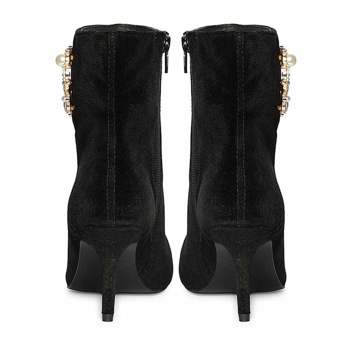 Saint Amoura Triangular Crystal Black Velvet Ankle Boots