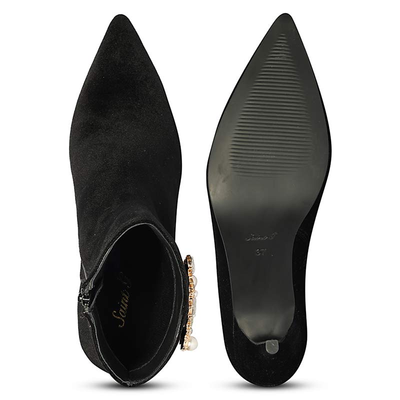 Saint Amoura Triangular Crystal Black Velvet Ankle Boots