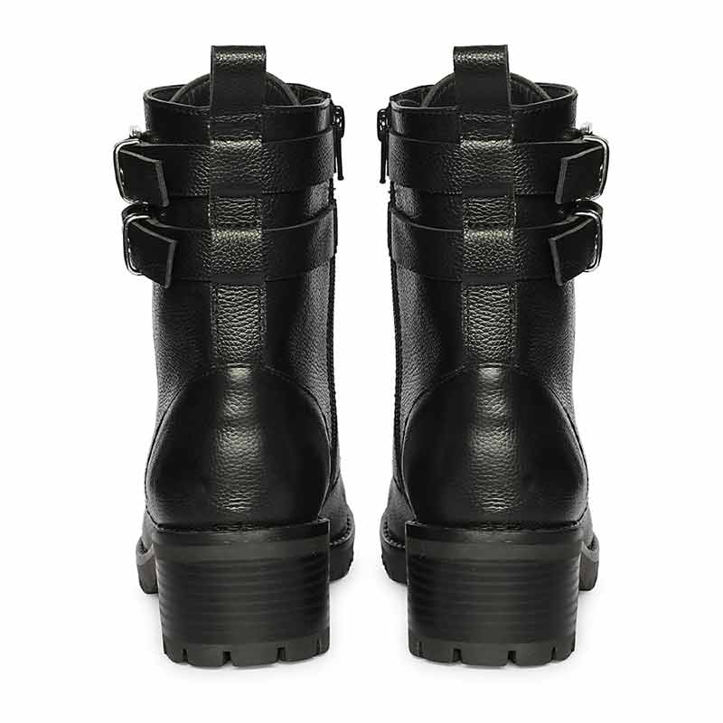 Saint Lucero Buckle Decor Black Leather High Ankle Boots