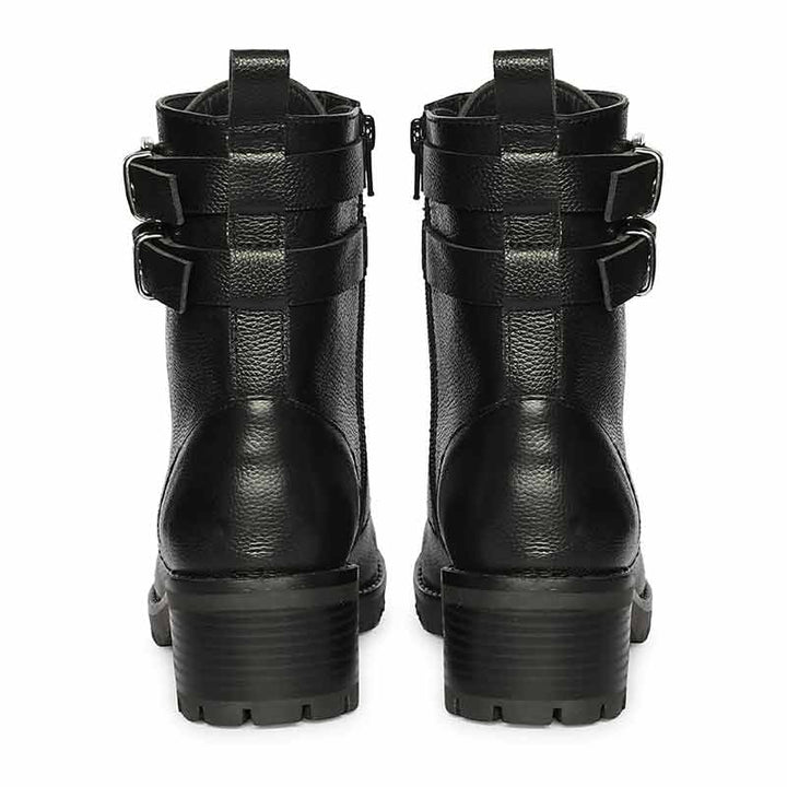 Saint Lucero Buckle Decor Black Leather High Ankle Boots