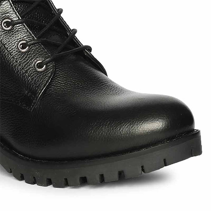 Saint Lucero Buckle Decor Black Leather High Ankle Boots