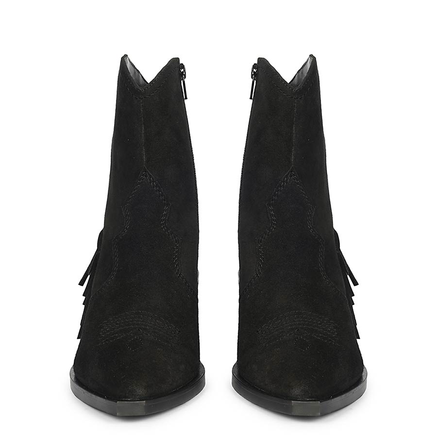 Saint Manon Black Suede Leather Fringe Ankle Boots