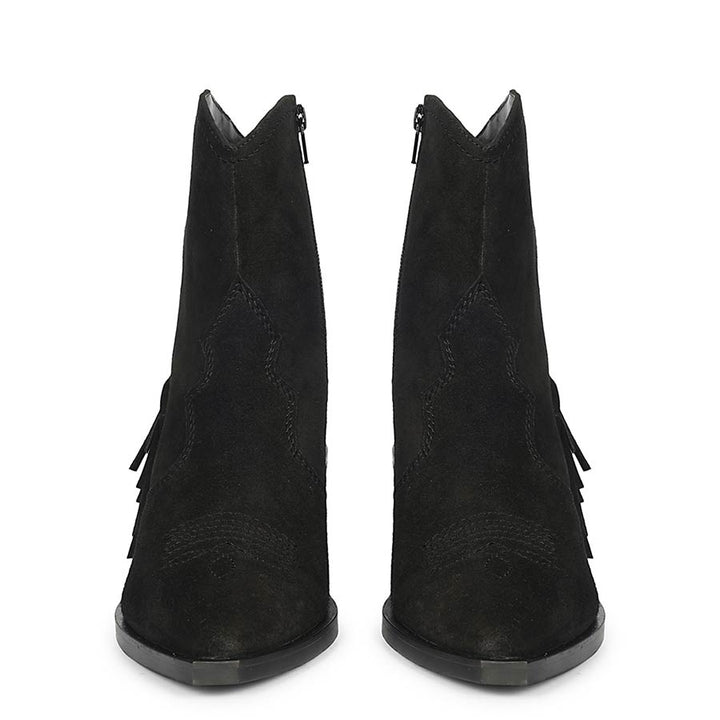 Saint Manon Black Suede Leather Fringe Ankle Boots