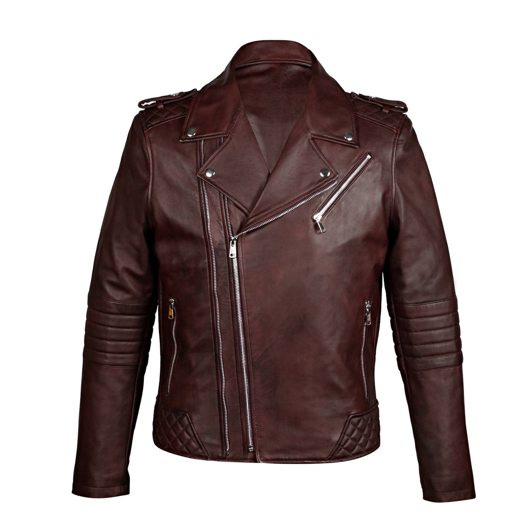 Saint Fabio Men Brown Leather Biker Style Jackets