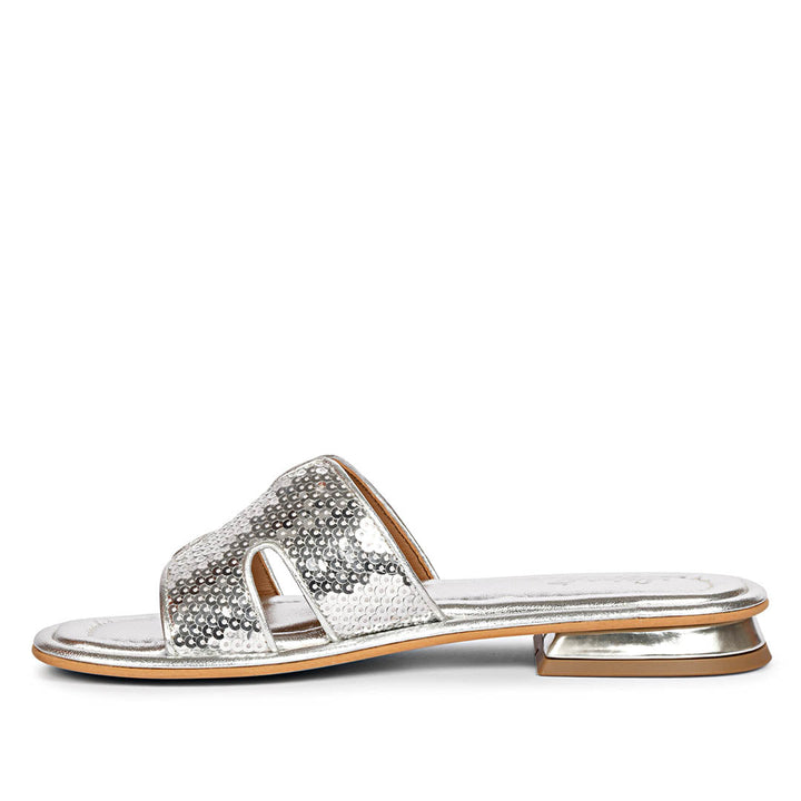 Saint Bria Sequin Silver Metallic Leather Flats