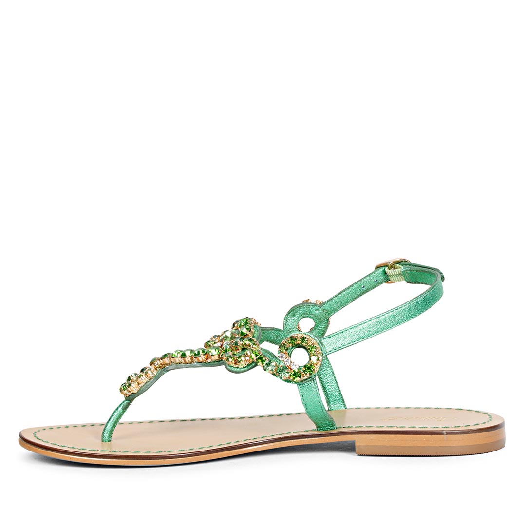 Saint Kaia Gold Stone  Metallic Green Leather Sandals