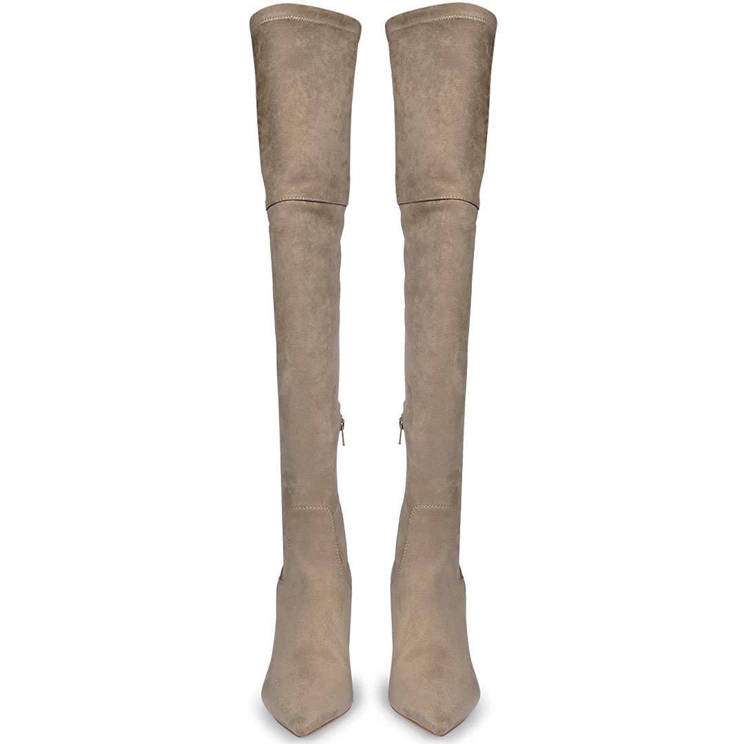 Saint Amara Taupe Stretch Suede Thigh High Boots