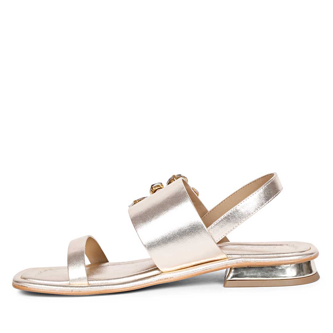 Saint Carona Multi Stone Butterfly Trim Gold Leather Sandals