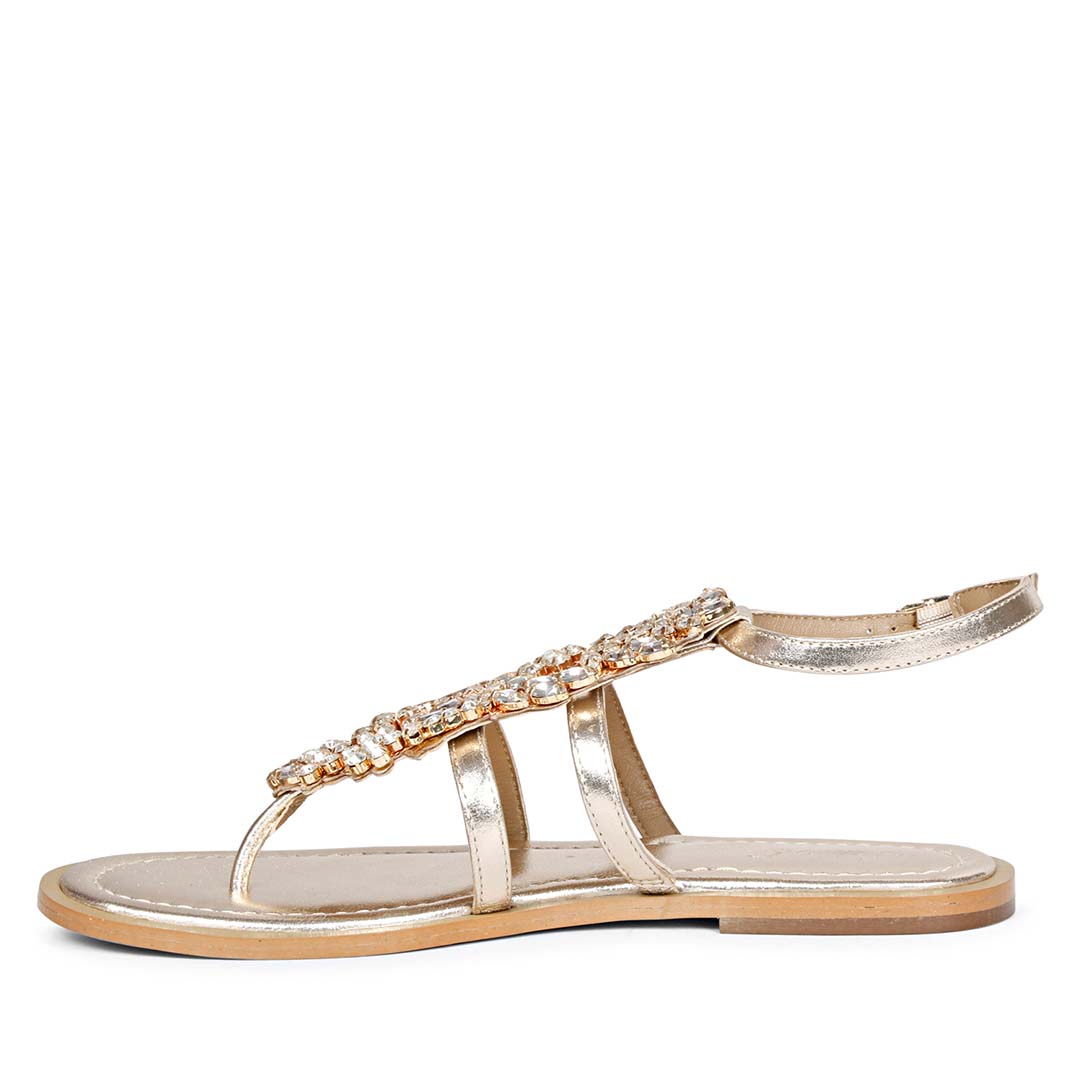 Saint Jenna Silver Stone Adorned Platin Leather Flat Sandals