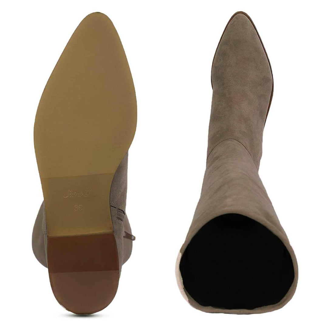 Saint Ophelia Taupe Stretch Suede Above The Knee Boots