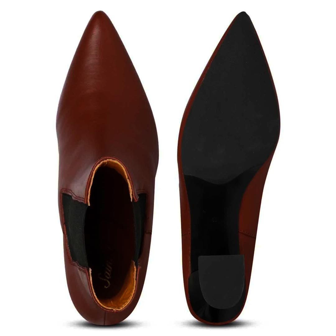 Saint Elliana Rust Leather Sculpted Heel Chelsea Boots