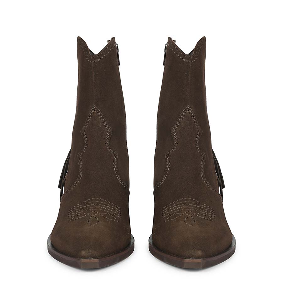 Saint Manon Brown Suede Leather Fringe Ankle Boots