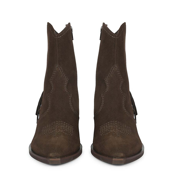 Saint Manon Brown Suede Leather Fringe Ankle Boots