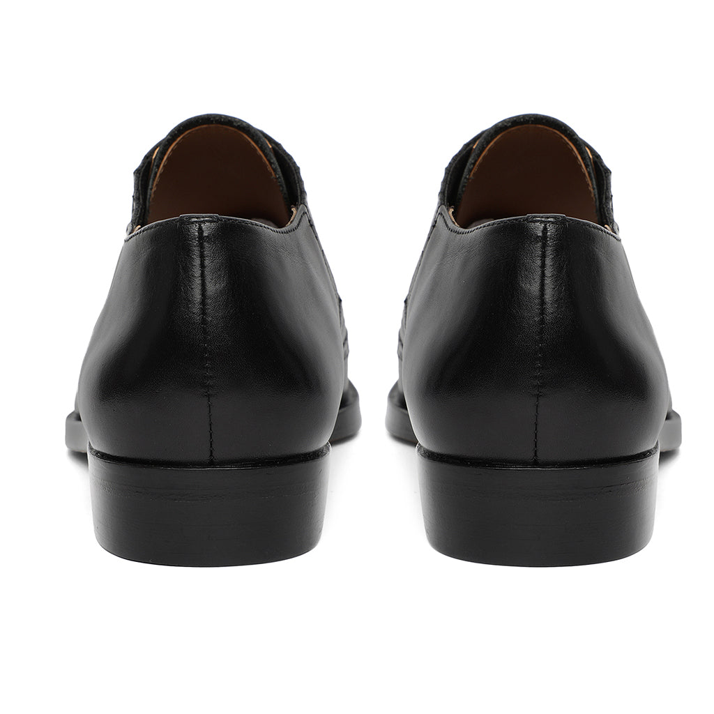 Saint Vincenzo Black Leather Square Toe Lace Up Décor Shoes