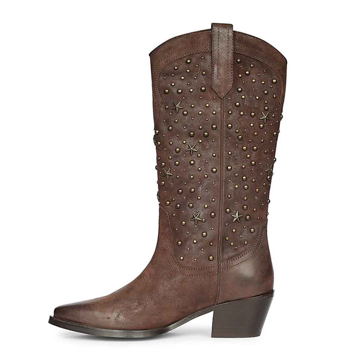 Saint Maeve Studded Brown Leather Cowboy Boots