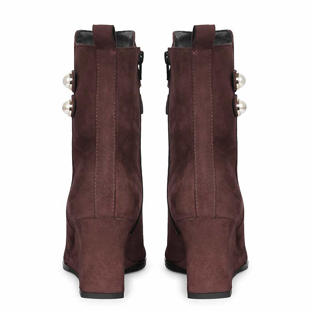 Saint Rosabel Pearl Bordo Suede Leather Wedge Ankle Boots