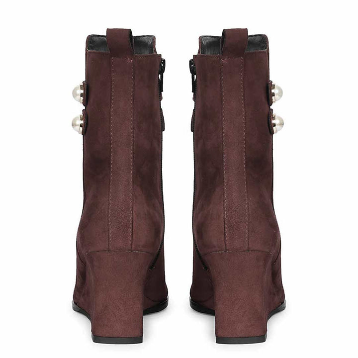 Saint Rosabel Pearl Bordo Suede Leather Wedge Ankle Boots