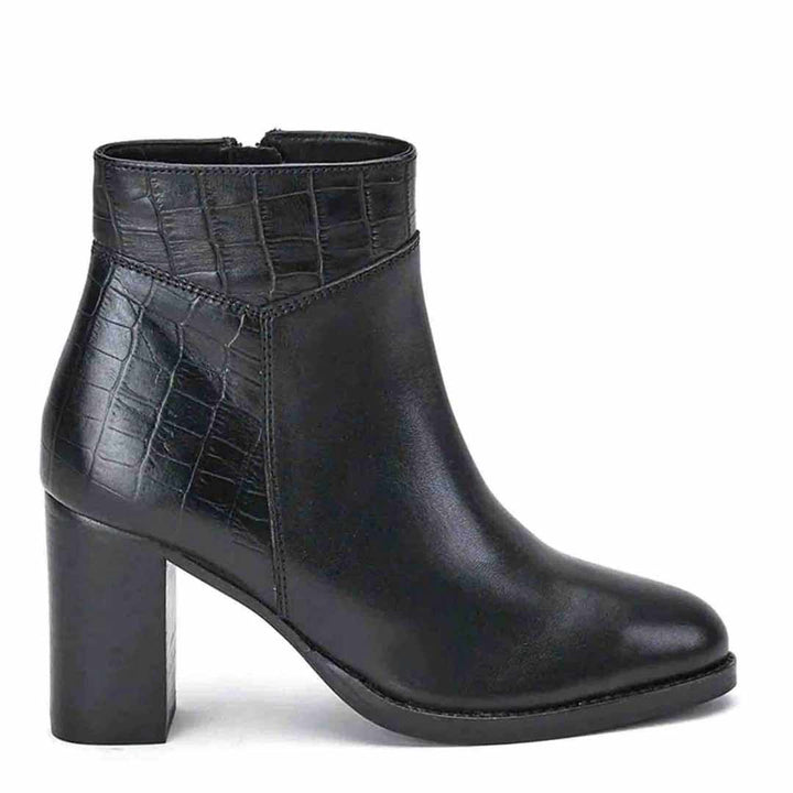 Saint Alexa Black Croco Embossed Leather Ankle Boots