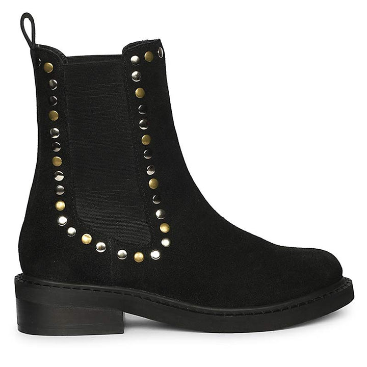 Saint Sarina Multi Studs Suede Leather High Ankle Boots