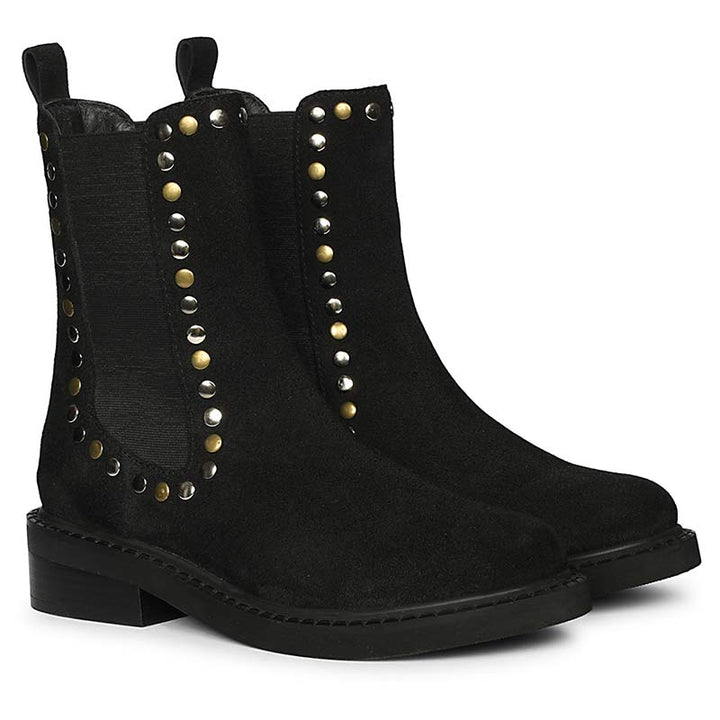 Saint Sarina Multi Studs Suede Leather High Ankle Boots