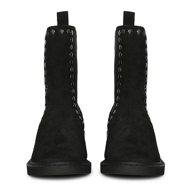 Saint Sarina Multi Studs Suede Leather High Ankle Boots