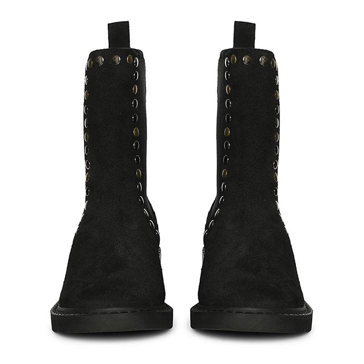 Saint Sarina Multi Studs Suede Leather High Ankle Boots