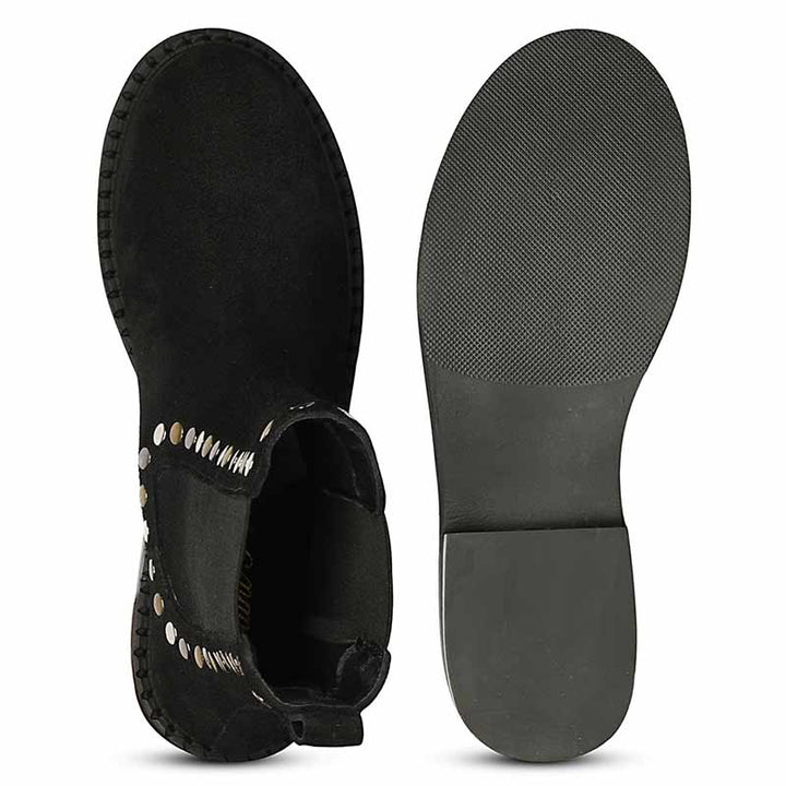 Saint Sarina Multi Studs Suede Leather High Ankle Boots