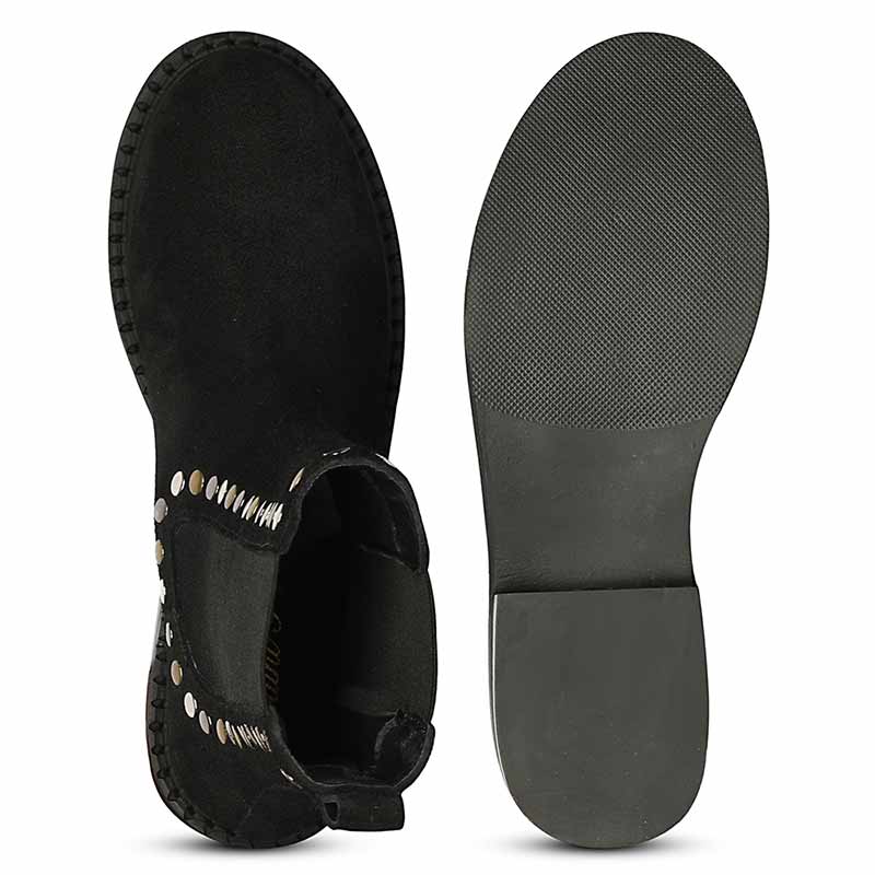 Saint Sarina Multi Studs Suede Leather High Ankle Boots