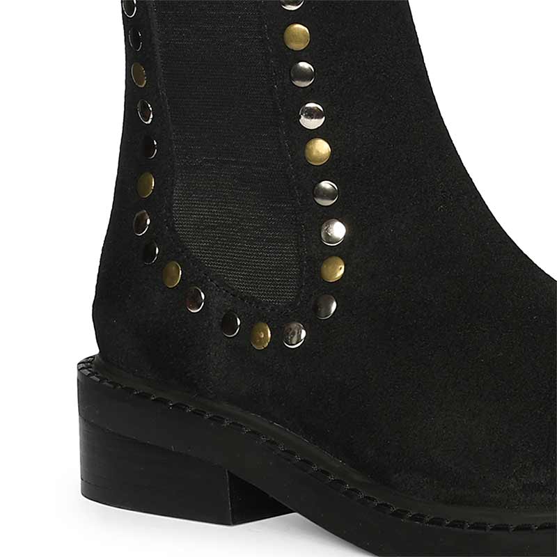 Saint Sarina Multi Studs Suede Leather High Ankle Boots