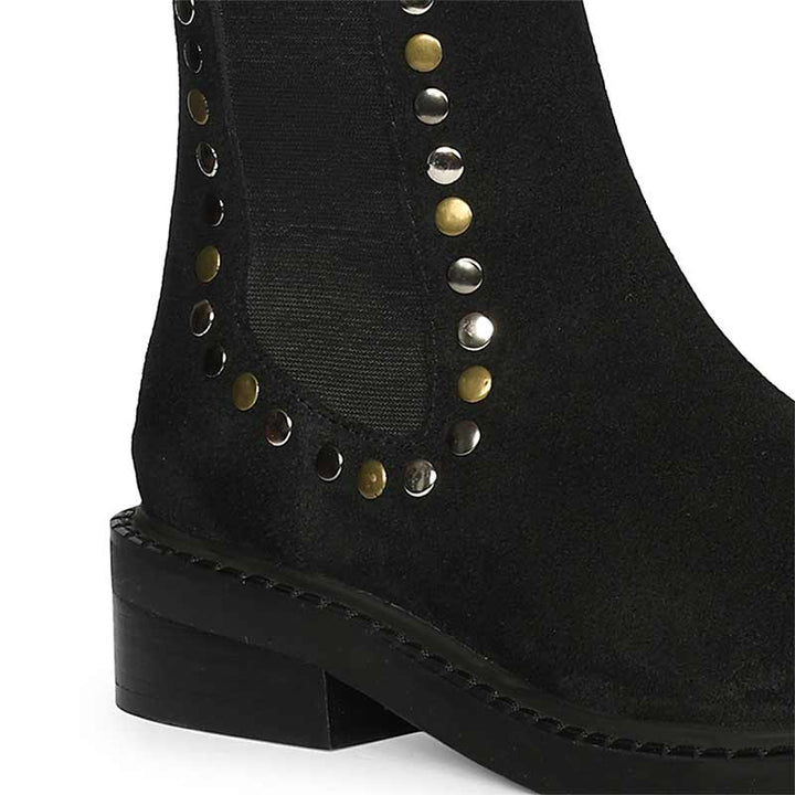 Saint Sarina Multi Studs Suede Leather High Ankle Boots