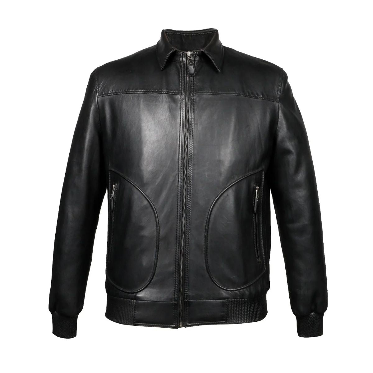 Shop Saint Arduin Black Washable Leather Bomber Jacket Online