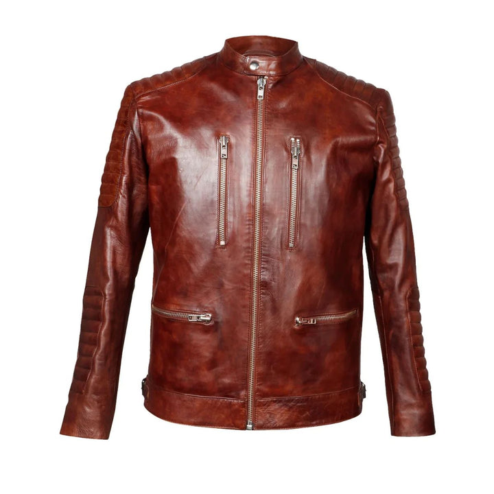 Saint Ellis Burgundy Leather Men's Cafe Racer Jackets