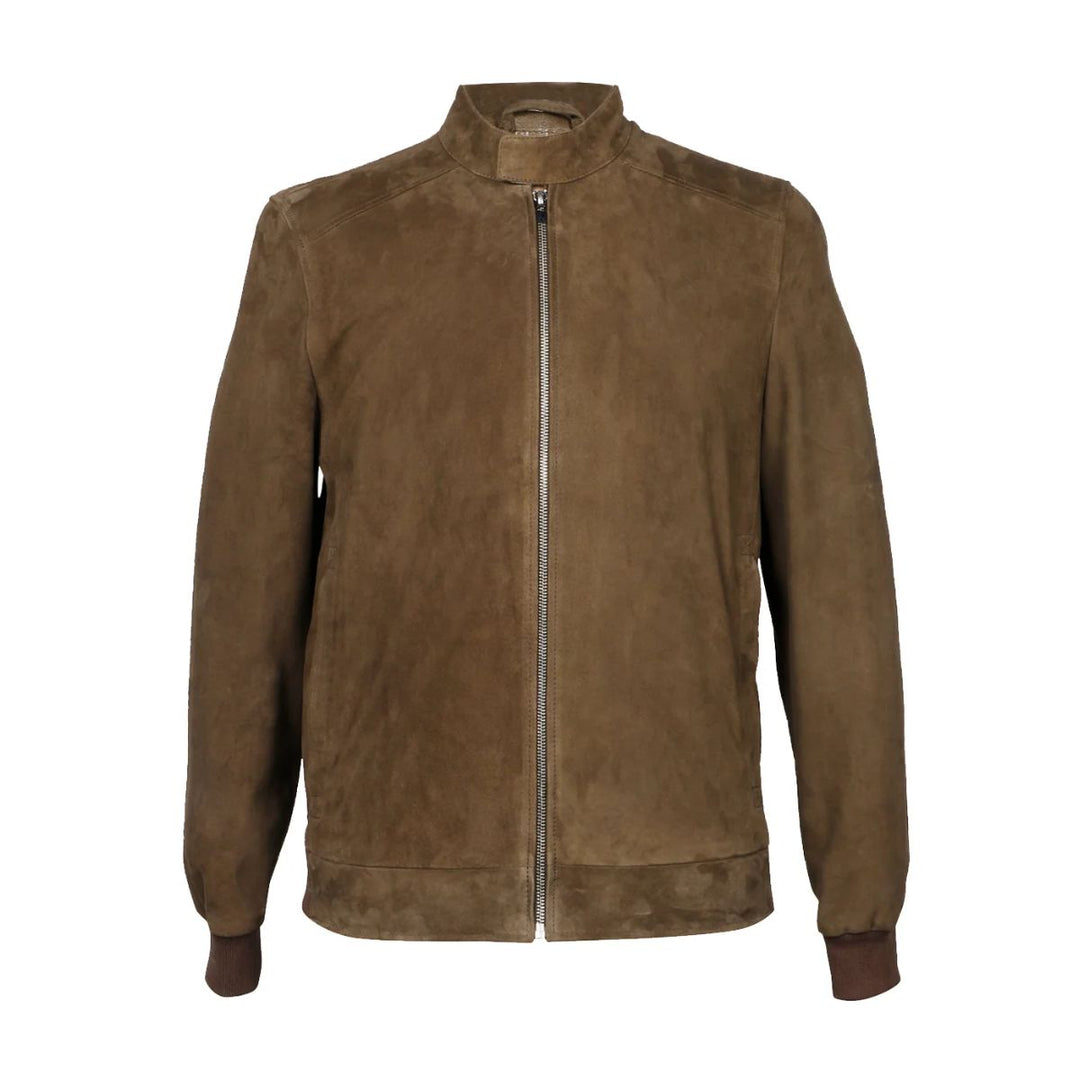 Saint Fabrizio Olive Suede Leather Men's Bomber Style Jackets