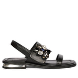 Saint Carona Multi Stone Butterfly Trim Black Leather Sandals