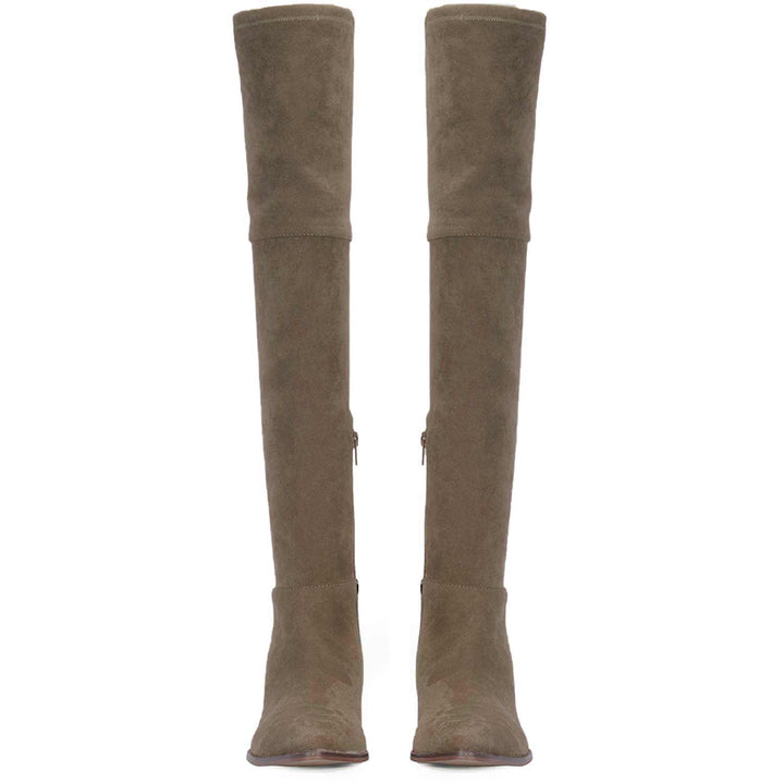 Saint Ophelia Taupe Stretch Suede Above The Knee Boots