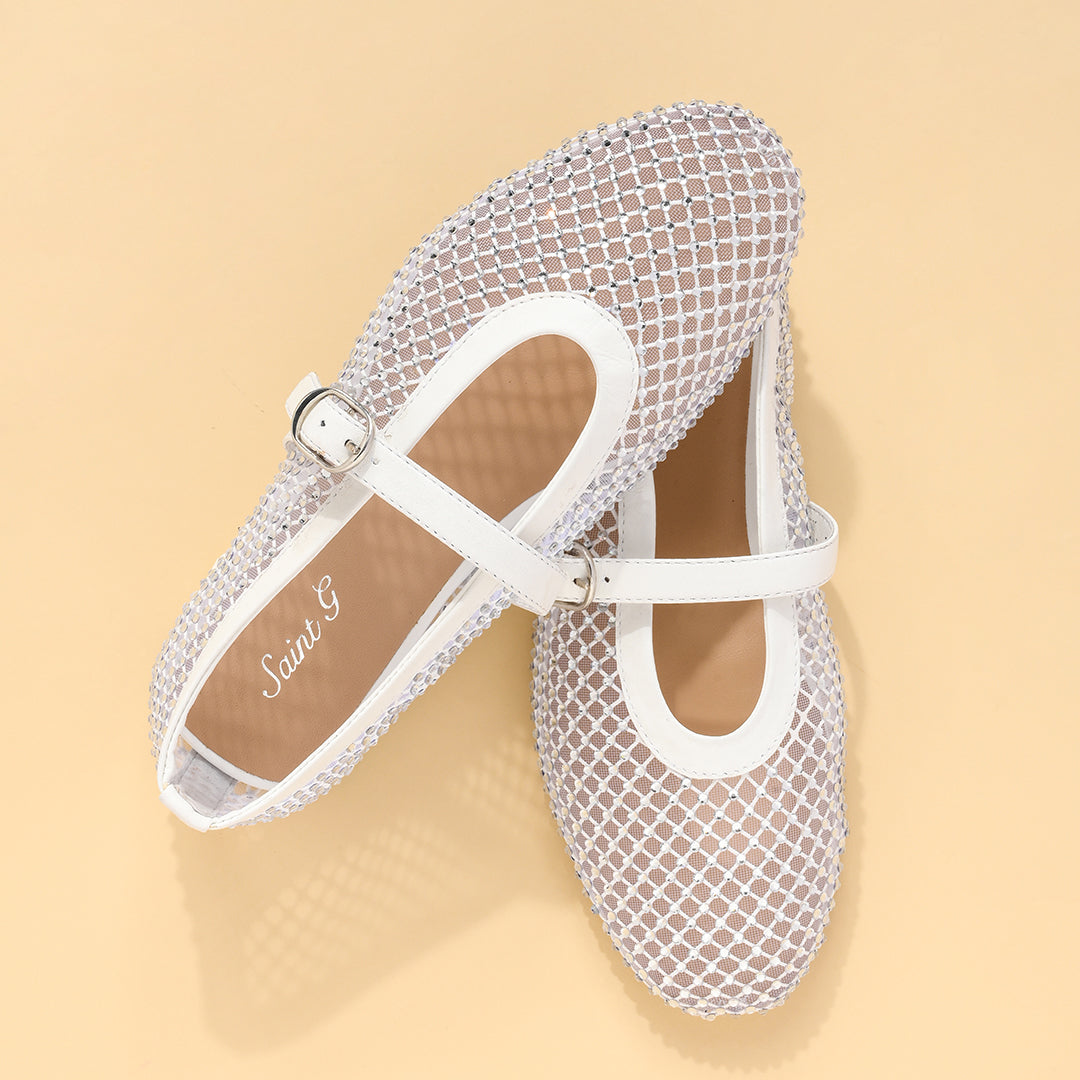 Saint Zoey Strass Embellished White Leather Flats